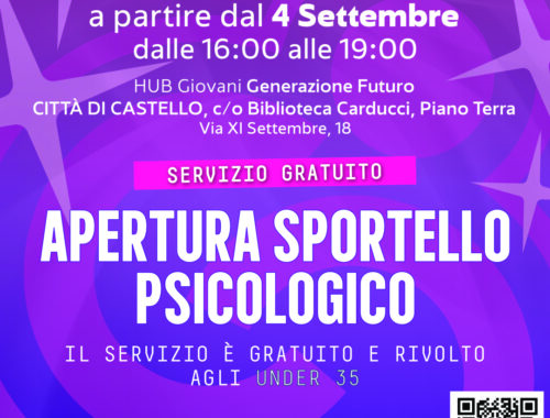Locandina apertura Sportello Psicologico all'Hub Generazione Futuro