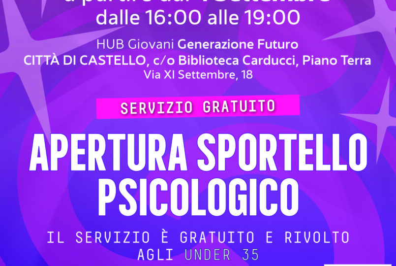 Locandina apertura Sportello Psicologico all'Hub Generazione Futuro
